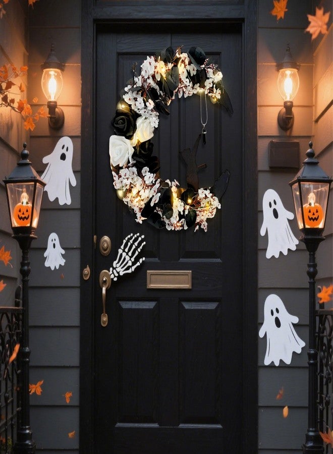 FSSODWT Halloween Wreaths For Front Door, Flower Moon Cat Halloween Home Decoration, Halloween Family Gathering Decoration Wreath，Outdoor, Wall, Closet, Fence, Wreath Halloween (Moon Cat - White13.7in×9.8in) - Image 5